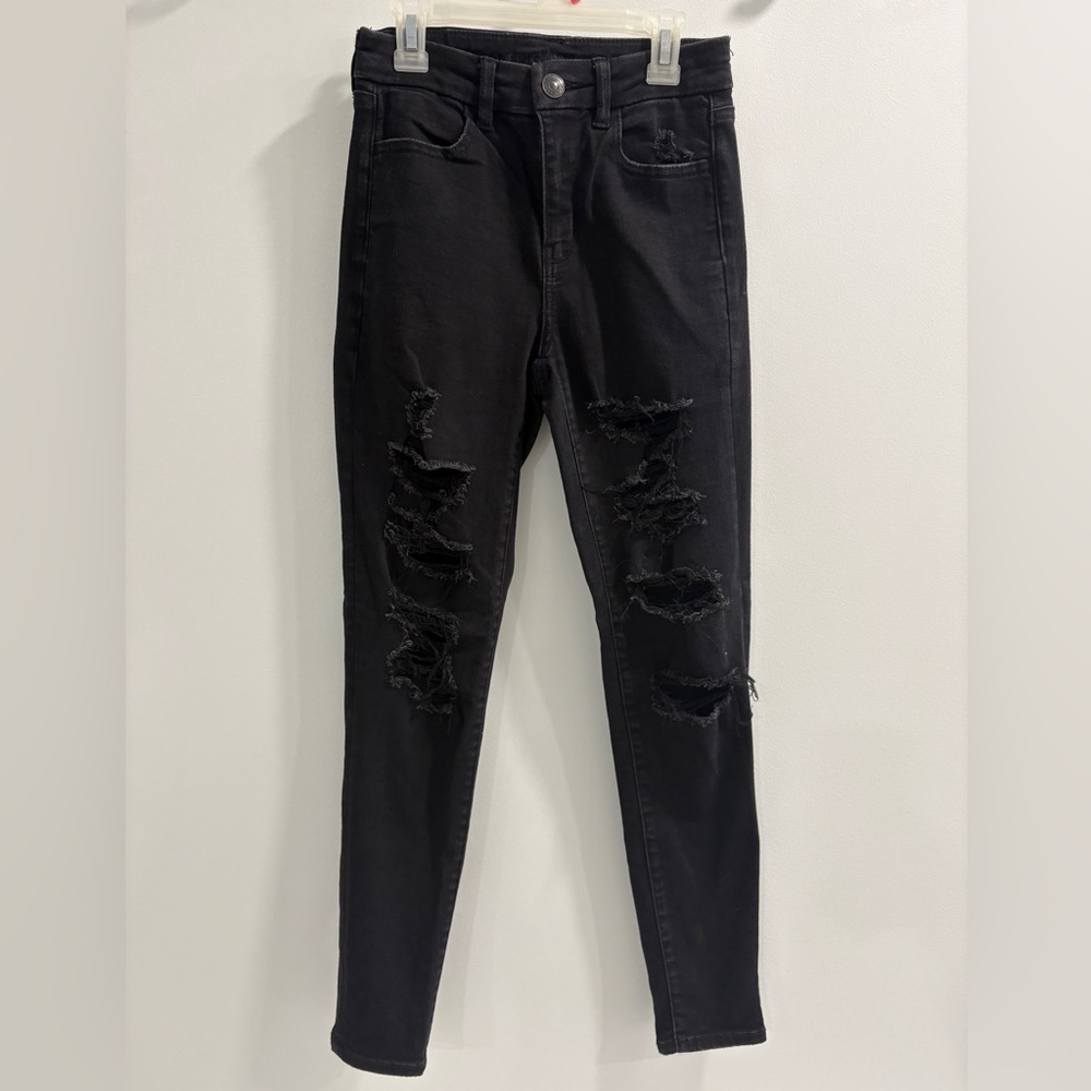 American Eagle Ne(x)t Level Stretch Black Rip Jeans - Size 0